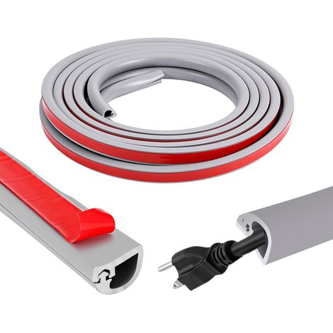 Goulotte Passe Cable 6M Auto-Adhésif, Cache Cable TV Mural Type D, Goulotte De Câble Flexible en PVC Souple pour Sol et Mur, Cache Fil Electrique pour Gestion des Fils (Gris, 6M) (1/5)