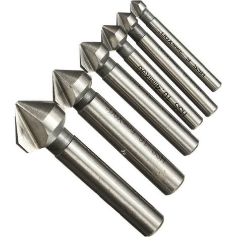 Jeu de 6 forets à chanfreiner en titane HSS à 3 cannelures, angle de 90° (1/5)