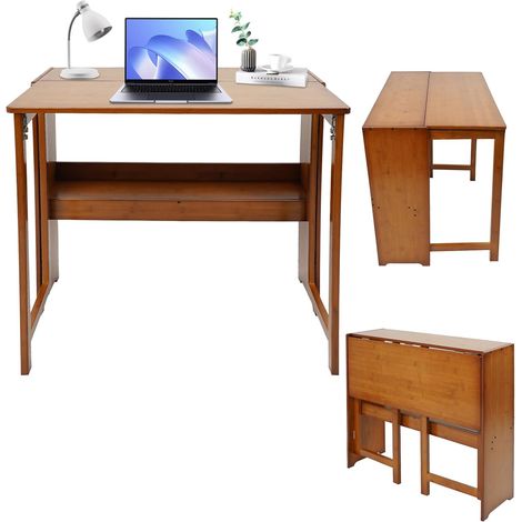 Bureau pliant secrétaire avec étagère - Petit bureau d'ordinateur pliable pour la maison et le bureau - Peu encombrant - 83 x 54 x 76 cm - Marron (1/5)