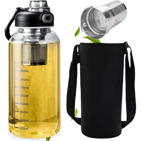 Bouteille D'eau En Verre Borosilicate Avec Filtre, Grosse Gourde Verre Borosilicaté, 1.5L Bouteille À Thé Avec Passoire, Avec Filtre Et Couvercle, Anti Fuite Sans Bpa, Réutilisable Pour Boissons Jus (1/5)