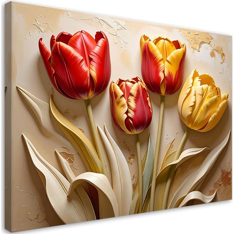 Stampe su Tela, Tulipani rossi e gialli in 3D - 30x20 (1/2)