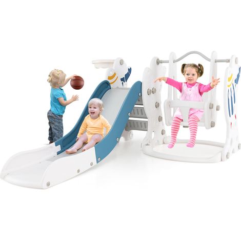 COSTWAY Toddler Slide and Swing Set 4-in-1 Indoor Playground w/Extended Slide (1/5)