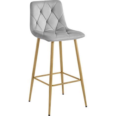 Sgabello alto NADO in velluto grigio chiaro e gambe effetto rovere (1/5)