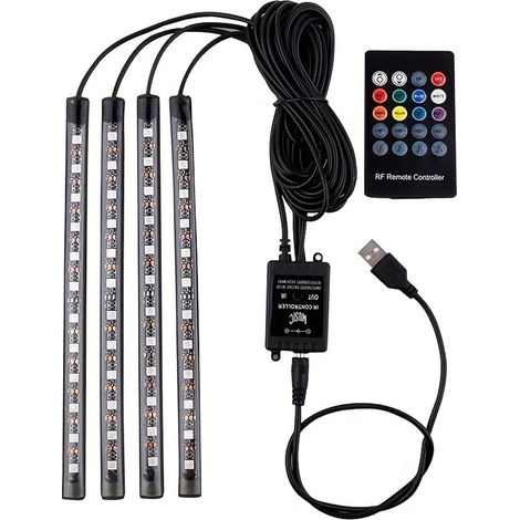 Bande LED Intérieure Voiture 48 LEDs Multicolore Kit Éclairage Ambiant avec Télécommande et Fonction Sonore Compatible USB 12V (1/3)