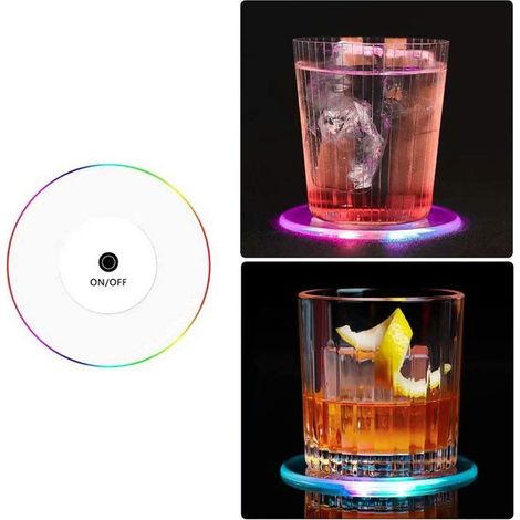 3 pièces Sous-verre Lumineux LED pour Verre à Cocktail Acrylique Cristal Mince Bar (1/5)