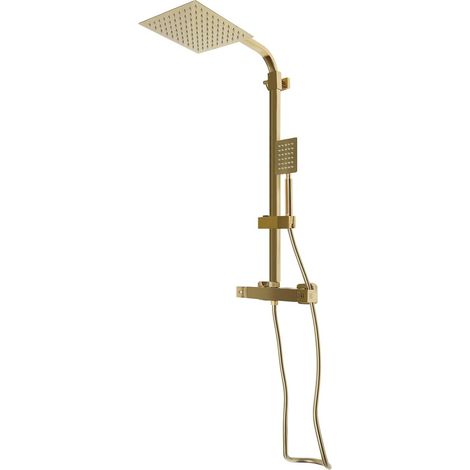 HAUTOUR Système de douche thermostatique doré style moderne, robinet de douche en laiton et acier inoxydable 304, tuyau 1,5 m, ensemble douche multifonction pour maison hôtel club, tous accessoires d' (1/5)