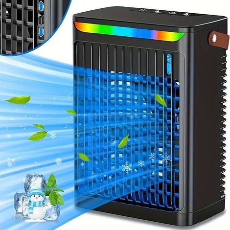 Aire acondicionado portátil, mini enfriador de aire, enfriador de aire USB de 680 ml, ventilador de 5 velocidades (1/5)