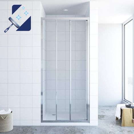 AQUABATOS Dreiteilige Schiebetür für Nische Duschtür Nischentür Nischenschiebetür Schiebeglastür Dusche 3 Teilig 6 mm Sicherheitsglas mit Nanobeschichtung Größe: 80 x 195 cm (1/5)