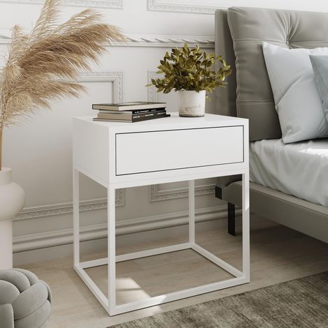 AX LIVING Nachttisch Kommode Aleio in Weiß mit weißem Metallgestell (1/5)