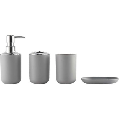 Ensemble de 4 accessoires de salle de bain en plastique, avec porte-brosse à dents (gris) (1/5)