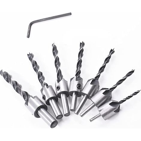 CSPARKV 8 Pcs Foret Bois Avec Fraise,Jeu De Forets Fraisés, Fente d'Alésoir Pour Foret Hélicoïdal à Bois Avec Trou, Pour Le Travail Du Bois, Jeu De Forets (3-10 Mm (3/4/5/6/7/8/10 Mm)) (1/5)
