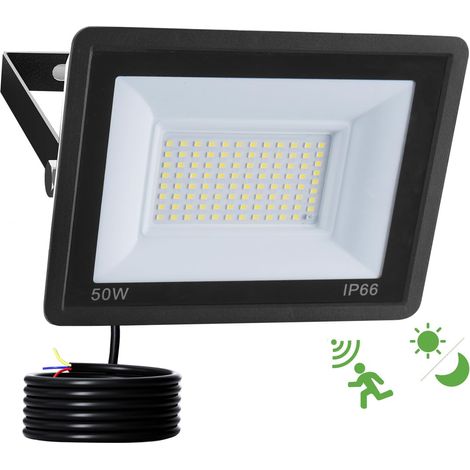 Projecteur LED Extérieur Detecteur de Mouvement 50W,5000LM 6500K Spot LED Extérieur avec Capteur Radar et Crépusculaire,IP66 Étanche 96 LEDs Éclairage de Sécurité pour Jardin,Cour,Garage