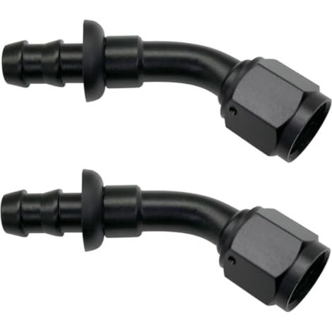 Lot de 2 embouts de tuyau 6AN femelle vers 3/8" - Pivotants à 45 degrés - En aluminium - Pour conduite de carburant en caoutchouc - Noir (1/5)