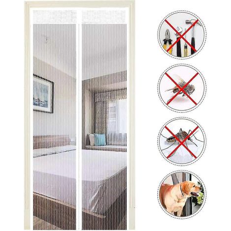 Porte moustiquaire magnétique, rideau moustiquaire en polyester avec fermeture Velcro, lanières ultra-silencieuses, protection contre les moustiques et autres insectes. (1/5)