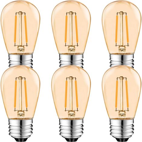 S14 E27 Edison LED Glühbirne, 2W Vintage Filament Fadenlampe, Bernstein, Warmweiß 2700K, 360° Abstrahlwinkel, Nicht Dimmbar 6er-Pack [Energieklasse G]