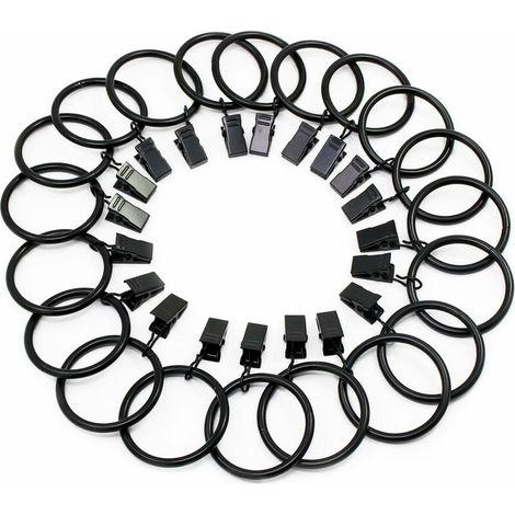 (Noir, diamètre intérieur 38 mm) 20 anneaux de rideau à clips, anneaux de suspension de rideau en acier inoxydable avec clips pour la décoration d'image de rideau (1/5)