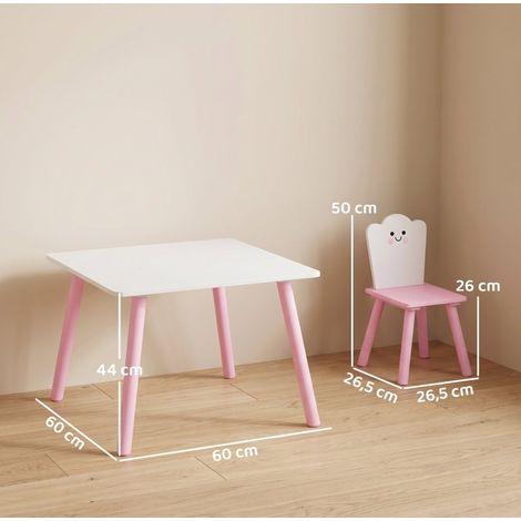 Set tavolo e sedie per bambini 3 pezzi, 1 tavolo 2 sedie, rosa e bianco HAVRYA (1/5)