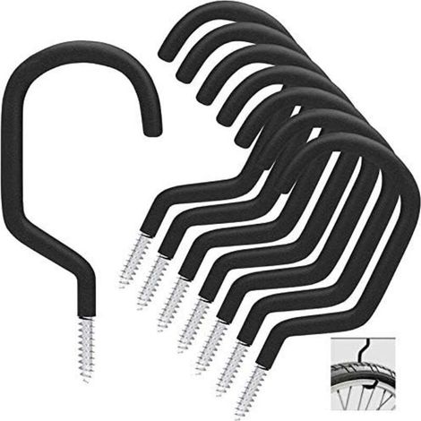 Crochet de vélo 8 pièces, support de vélo adapté à une utilisation polyvalente, à visser, pour abri, garage, jardin, revêtement plastique pour support mural/plafond (1/2)