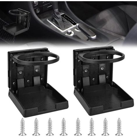 Support de Gobelet Pliable pour Voiture – 2 Pièces en Plastique Noir avec Vis, Compatible Canette & Bouteille