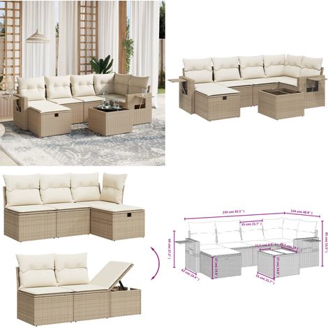 7-tlg. Garten-Sofagarnitur mit Kissen Beige Poly Rattan - Gartenmöbel Set - PE-Rattan Gartenmöbel - Outdoor Lounge Set - Esstisch Set - Gartenlounge - Home & Living (1/5)