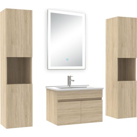Acezanble Ensemble meuble Salle de Bain 60cm avec colonne et miroir lumineux chêne wotan (1/5)