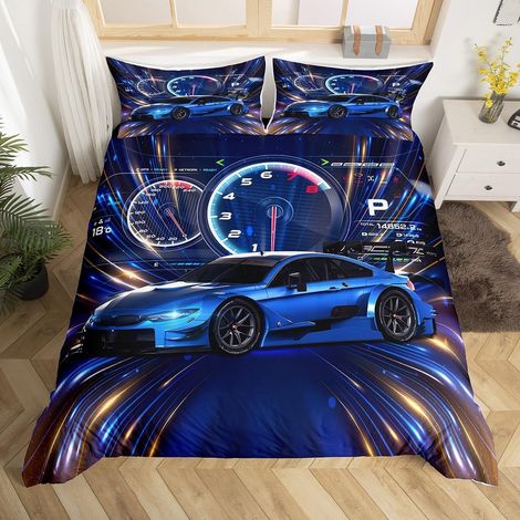 Ensemble de Literie 240 x 260 Voiture de Course pour Garçons, Housse de Couette Voiture de Course Sports Extrêmes, Parure de Lit Thème Sports Cool, Literie Tableau de Bord Automobile (1/5)