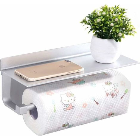 Kitchen Roll Holder, Paper Towel Holder with Space Aluminum Self-adhesive Nailless Shelf, Self-adhesive, for Bathroom and Kitchen (1/4)