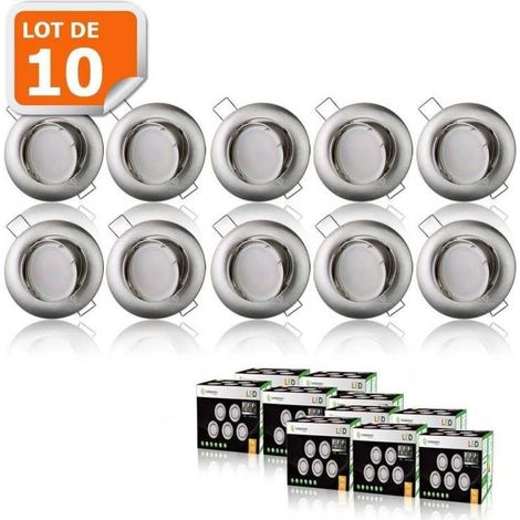 Lampesecoenergie – Lot de 10 spots led encastrables orientables 5W – Alu brossé – Blanc froid – Tension 230V – Installation facile par l'avant (1/4)