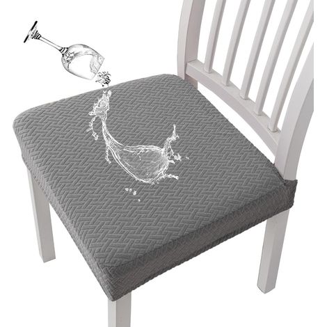 Housses de siège de chaise jacquard diamant imperméables, lot de 6, gris clair (1/5)