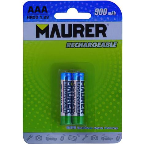 MAURER pila maurer recargable hr-3 / aaa (blister 2 piezas) , Pilas maurer recargable- HR-3.- Blister  2 piezas.- 1.2 V.- Pila conocida como AAA