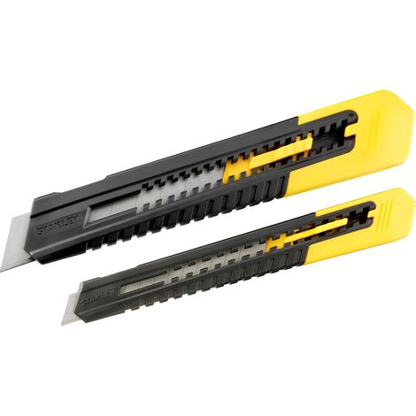 Stanley – Lot de 2 cutters quick snap à bouton poussoir 9/18mm – Lame pour coupe précise – Pour matériaux variés – Usage professionnel (1/5)