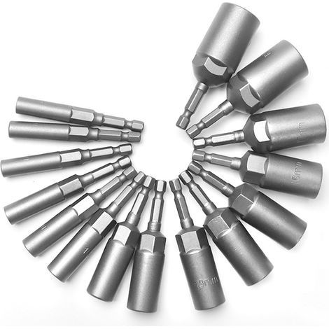 15 Pièces Douille Visseuse Approfondir, 5.5-19mm Adaptateur Hexagonal, Profondeur D'usinage 34mm, Hexagonal Pour Tournevis à Écrou de pour Perceuse à Main, Douille Visseuse a choc, Cl (1/4)