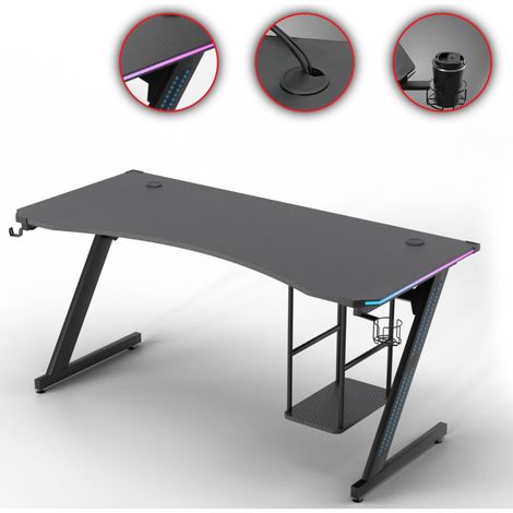 Bureau gamer avec éclairage à DEL RVB – Dimensions 120 x 66 x 74 cm – Support PC et casque – Gestion des câbles intégrée – My Sit (1/5)