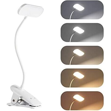 Lampe de Bureau LED sans Fil Rechargeable, Lampe à Clip avec 36 LED, Lampe de Lecture 5 températures de couleur et 5 luminosités, Réglable 360°Flexible, pour Lit, Chevet, Lecture, Étude, Lire (1/5)