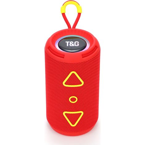 Enceinte Bluetooth portable avec son stéréo à 360°, résistante à l'eau (IPX5), son HiFi de qualité supérieure, rouge. Idéale pour les fêtes et les voyages. (1/5)