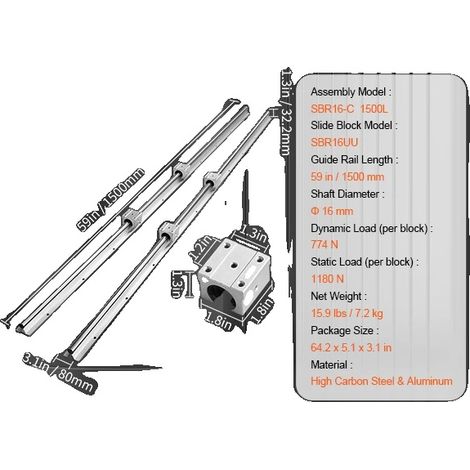 Rails de Guidage Linéaires, Haute Précision, Fonctionnement Silencieux, SBR16 1500MM (1/2)