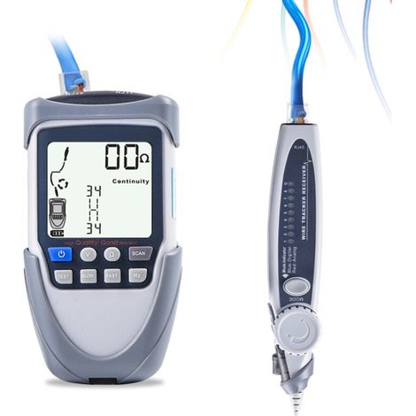 Probador de cables de red portátil con gran pantalla LCD, detector de continuidad, prueba de voltaje de batería, prueba de polaridad, prueba PoE y linterna integrada. -Crezuo