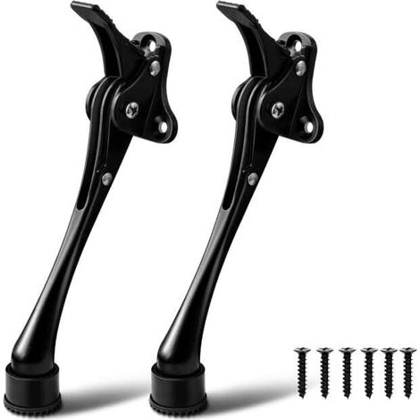Butoirs de porte, butée de porte de 15 cm, embout en caoutchouc antidérapant, butée de porte robuste à fixation rapide pour le bas de porte, butée de porte réglable noire en métal, lot de 2