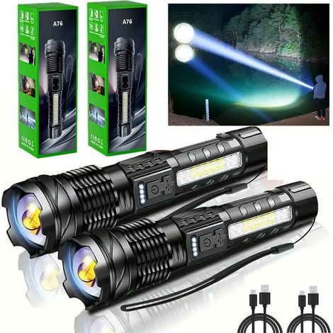 2er-Set USB-wiederaufladbare LED-Taschenlampe 7 Modi Zoom Fokus Outdoor-Arbeit (1/5)
