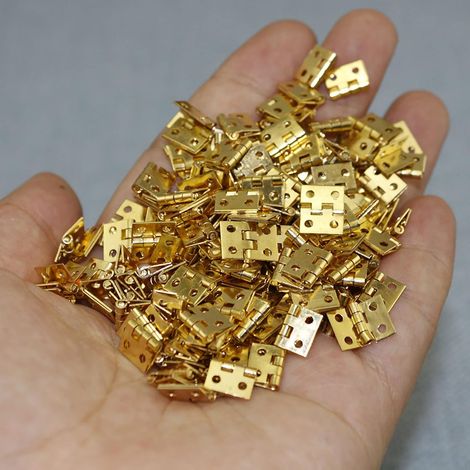 Lot 20 mini charnières pliantes laiton doré 4 trous 8×10mm 6,35mm, charnières avec vis pour meubles et maisons de poupées (1/3)
