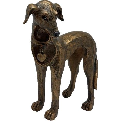 Adorno de perro de resina, estilo bronce retro, con corazón calado, escultura artística de estilo europeo, decoración del hogar, figura de perro con corazón calado (1/5)