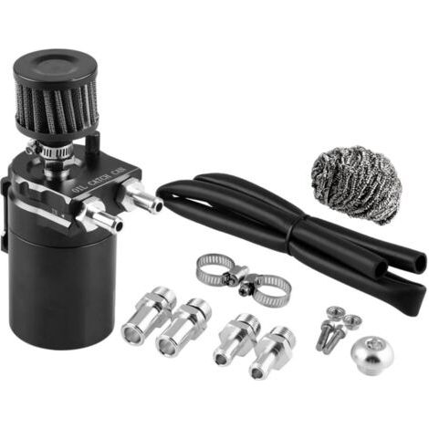 Oil Catch can kit,air Oil Separator,Oil Catch Can Tank, Universal Reservoir with Breather Hose Kit Aluminum Polish Baffled 350ml Black (1/5)
