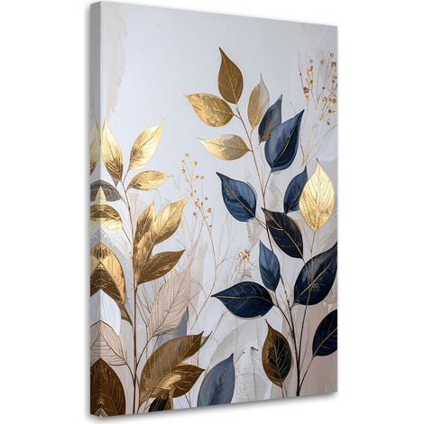 Bilder Abstrakte blaue goldene Blätter Pflanzen Glamour 30x45 (1/5)