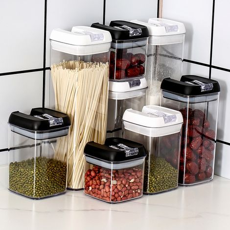 Seven-piece Kitchen Matte Black Lid Transparent Buckle Plastic Storage Box (1/5)
