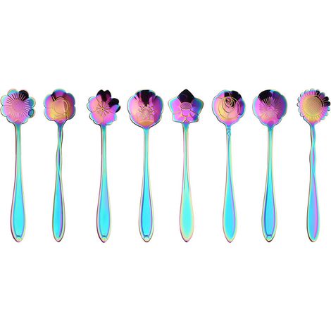 Cuillère À Café - Cuillères En Forme De Fleur - 12 cm - Lot De 8 - Pour Café Thé Glace Yaourt - 8 Modèles (1/5)