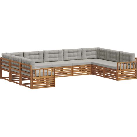 Outdoor Sofa Set 9 pcs Natural and Light Grey Solid Acacia Wood vidaXL (1/5)