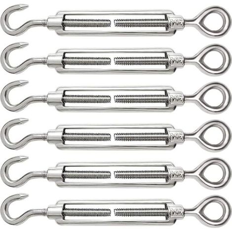 6 Pièces Tendeur Cable M6 Tendeur Cable Inox 304 Réglable Crochet de Ridoir et Oeil pour Tendeur de Fil Cable Acier Corde Crochet Tendeur Accessoires