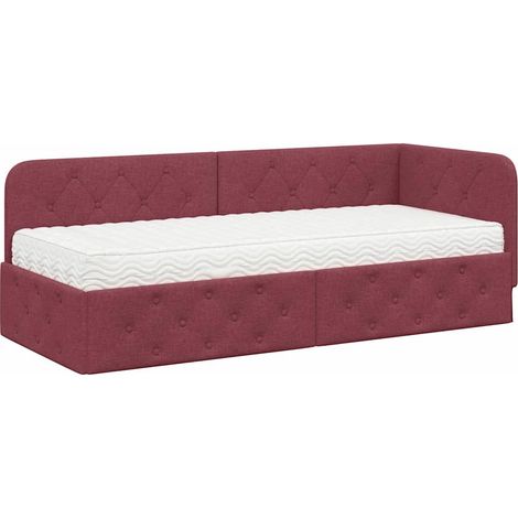 Cornice del letto ad angolo Rosso Vino 80 x 200 cm Tessuto vidaXL