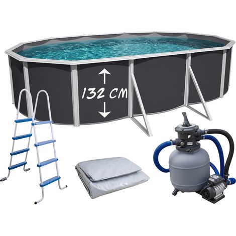 Piscine hors-sol acier TOI ANTHRACITE MAGNUM COMPACT ovale 640x366 H 132cm line gris