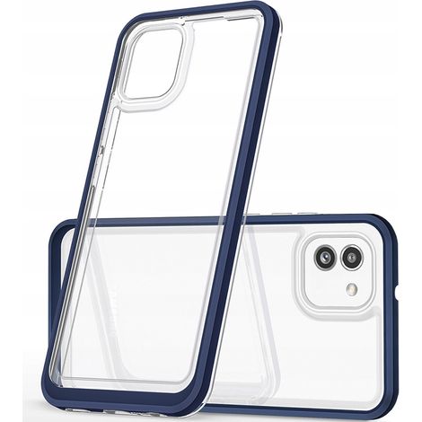 Custodia in silicone trasparente 3 in 1 per Samsung Galaxy A03 con cornice blu (1/5)